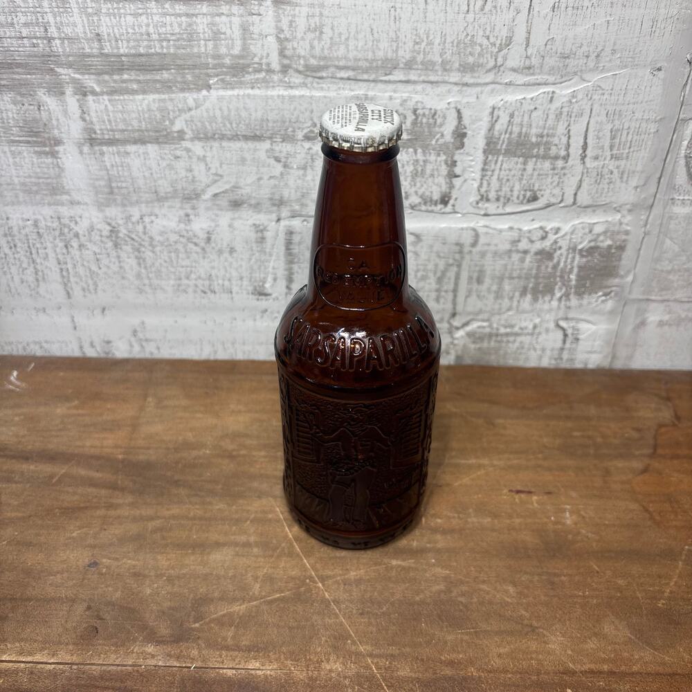 Sioux City Sarsaparilla Amber Glass Cowboy Bottle Empty